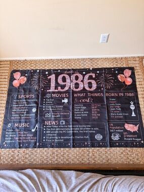 💝Free Gift💝 1986 Commemorative 40th birthday party Banner , sash and wine bag